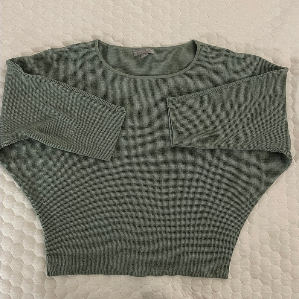 Evolution Green Textured Knit Dolman Sweater
